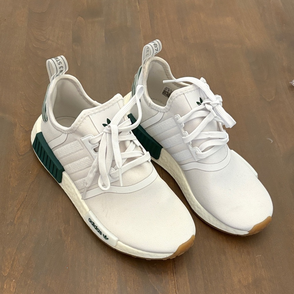 Adidas White Sneakers with Green Highlights